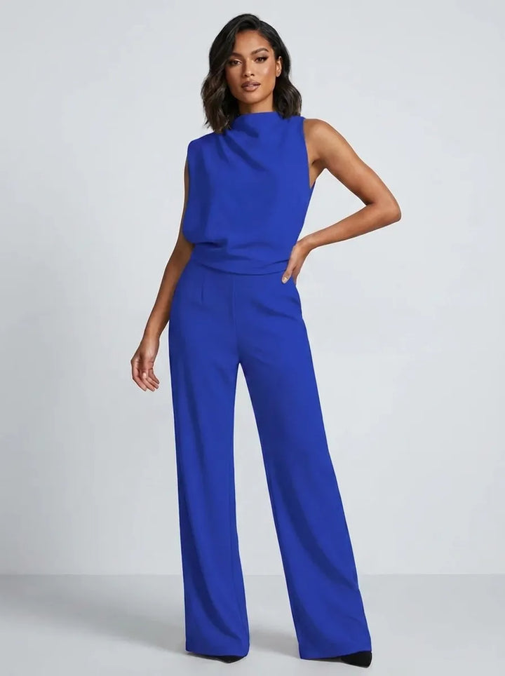 Women's High-Neck Sleeveless Wide-Leg Jumpsuit with Pockets