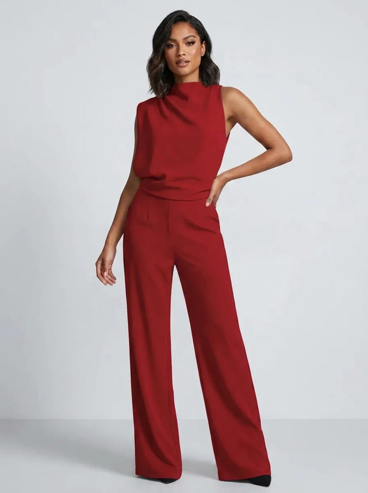 Women's High-Neck Sleeveless Wide-Leg Jumpsuit with Pockets