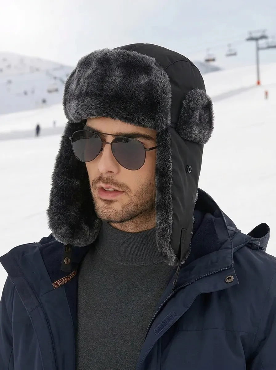 Lined winter hat with ear flaps, waterproof and windproof