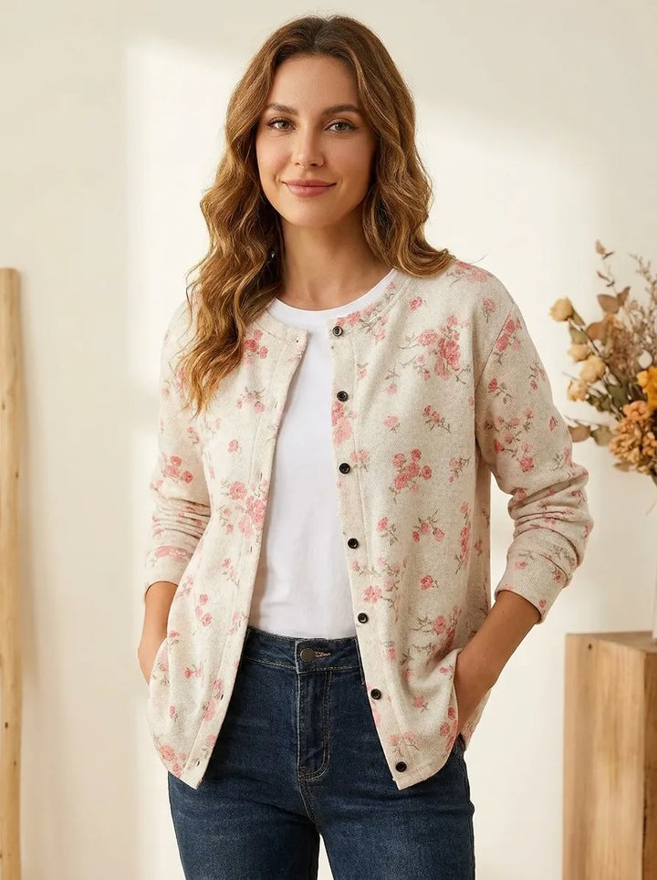 Pink rose-blossom print | Button cardigan