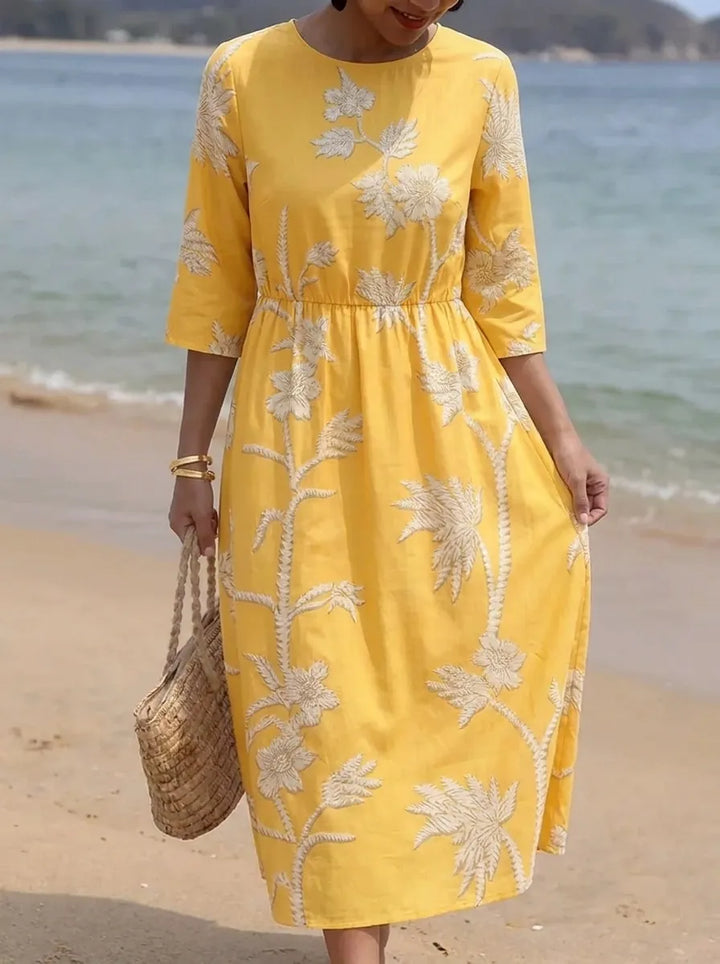 Sophie | Embroidered Mid-Sleeve Dress