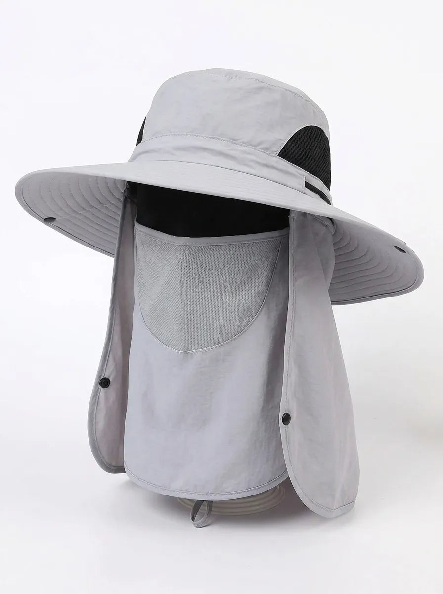 Women's fisherman's hat with UV protection, removable neck cover, and breathable mesh structure