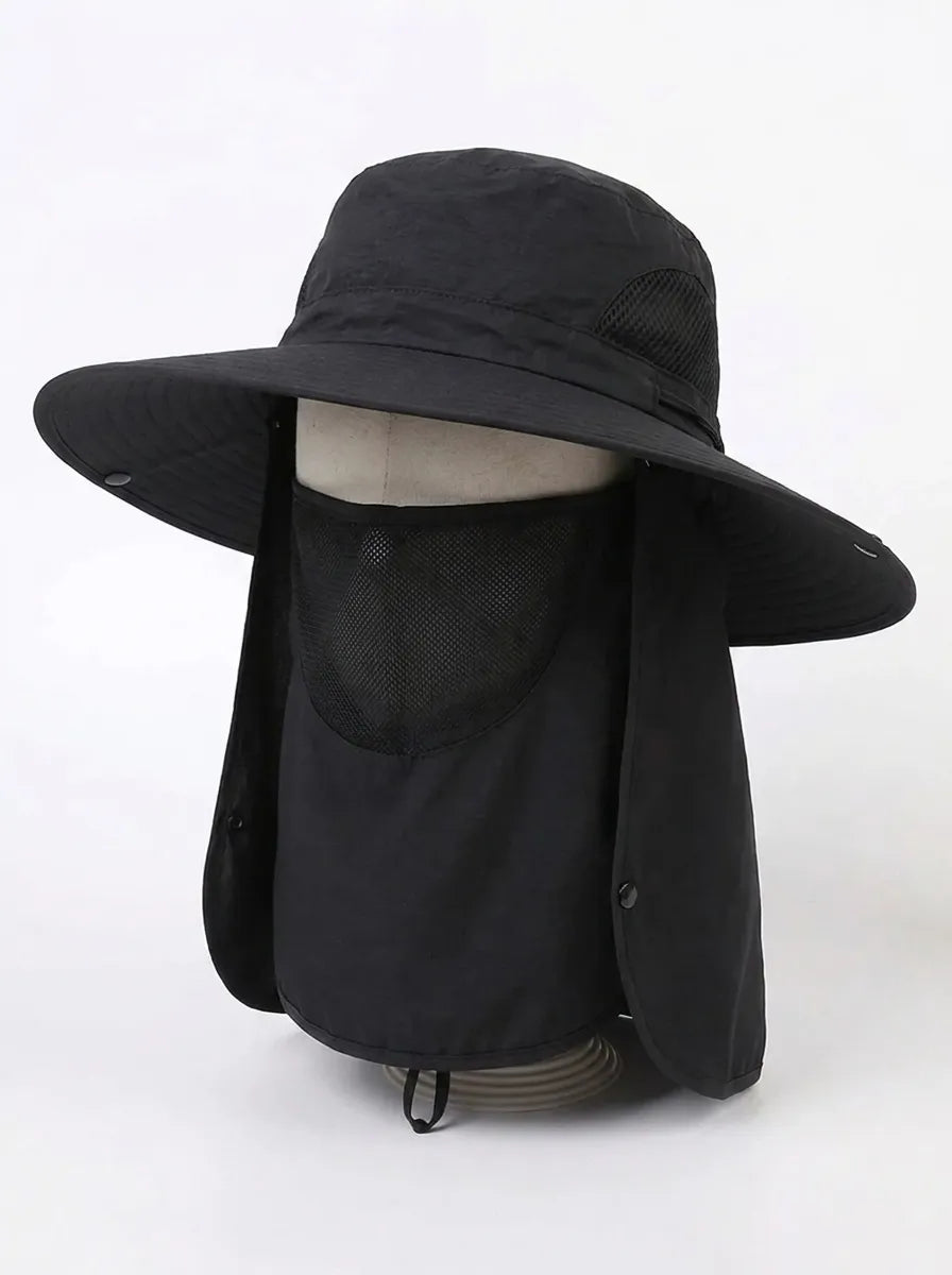 Women's fisherman's hat with UV protection, removable neck cover, and breathable mesh structure