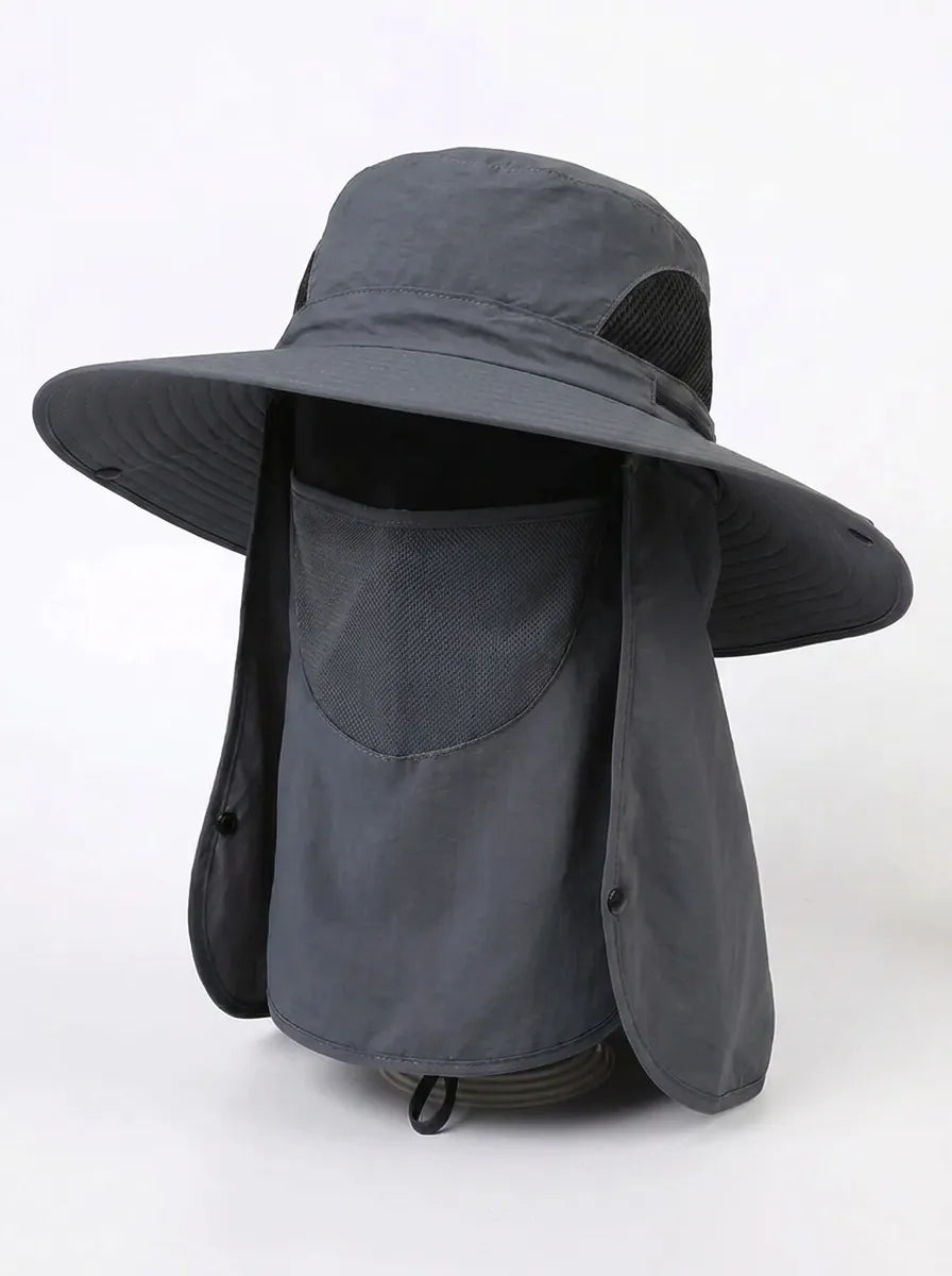 Women's fisherman's hat with UV protection, removable neck cover, and breathable mesh structure