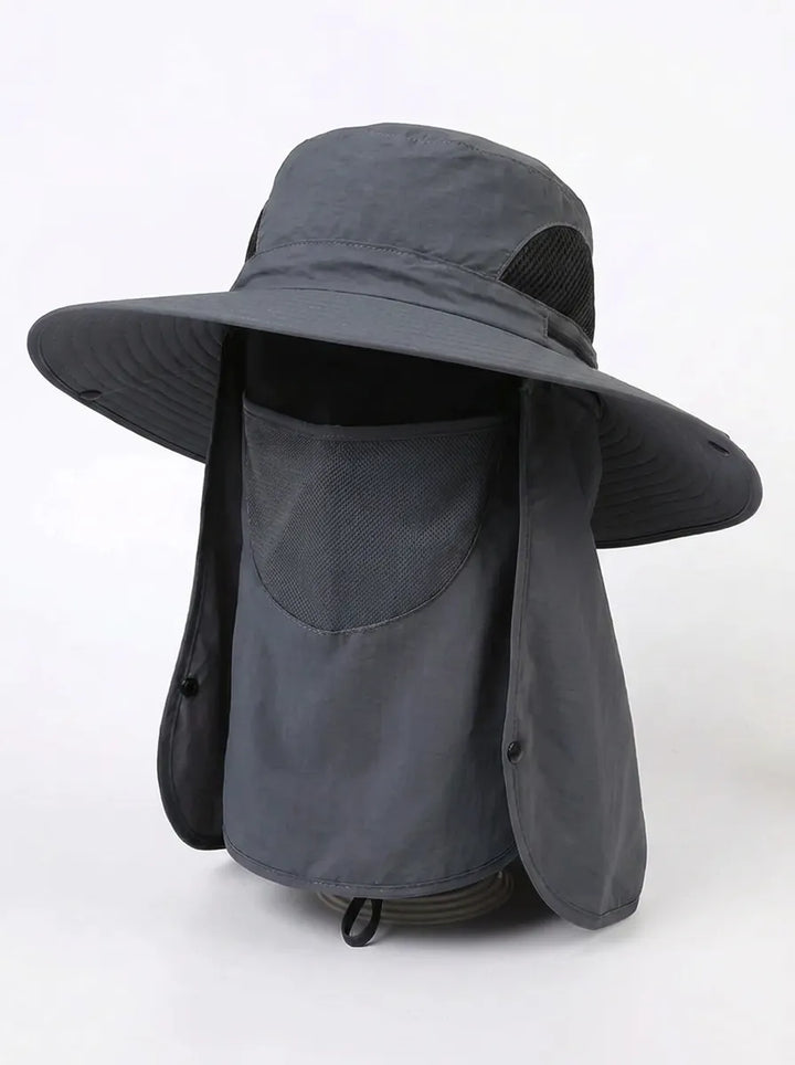 Women's fisherman's hat with UV protection, removable neck cover, and breathable mesh structure