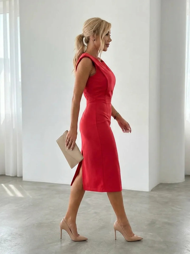 Chic and Sophisticated Midi Dress with Formal Tie Detail