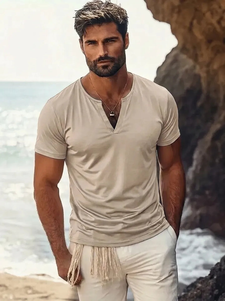 Frank | Men's V-Neck Shirt with Short Sleeves and Buttons