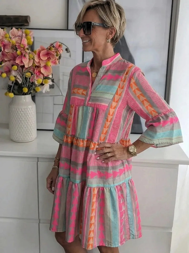 Ava | Women's V-Neck Midi Dress with 3/4 Sleeves