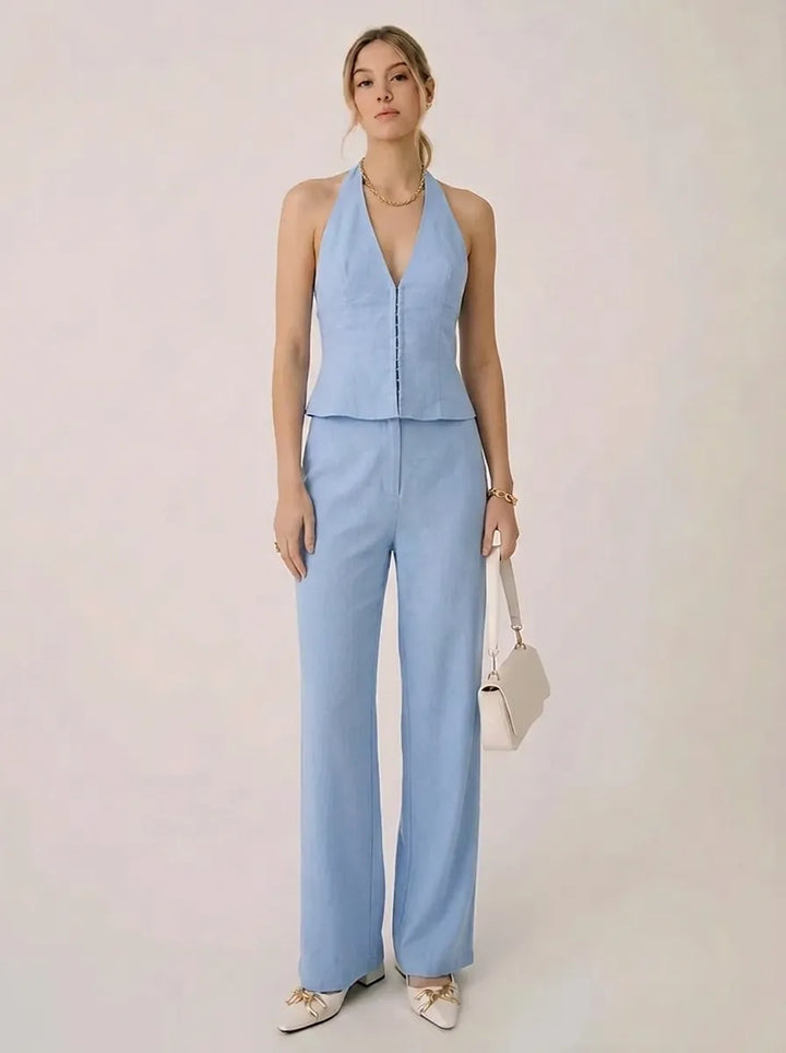 Women's Halter V-Neck Wide-Leg Set