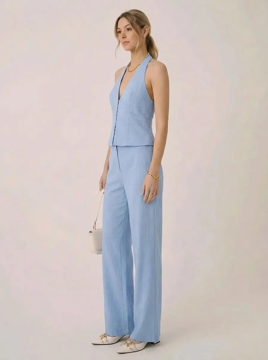 Women's Halter V-Neck Wide-Leg Set