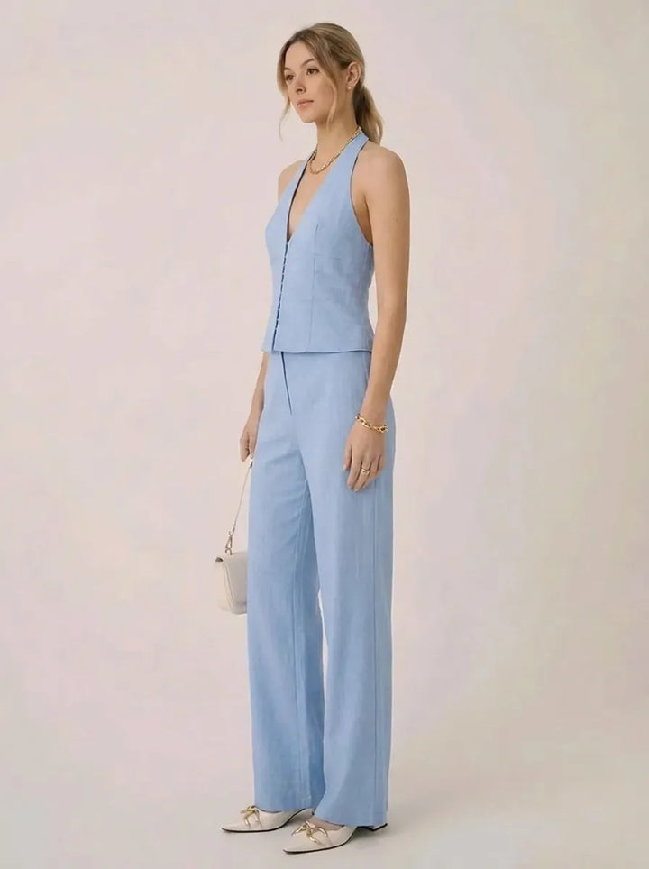 Women's Halter V-Neck Wide-Leg Set