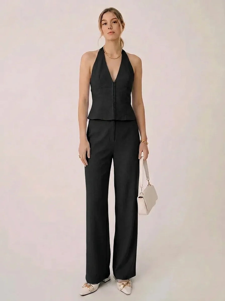 Women's Halter V-Neck Wide-Leg Set