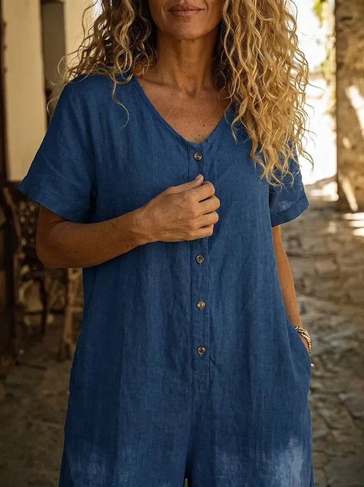 Denise | Denim Jumpsuit with V-Neck and Short Sleeves
