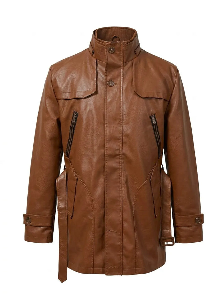 Elegant Long Leather Biker Jacket