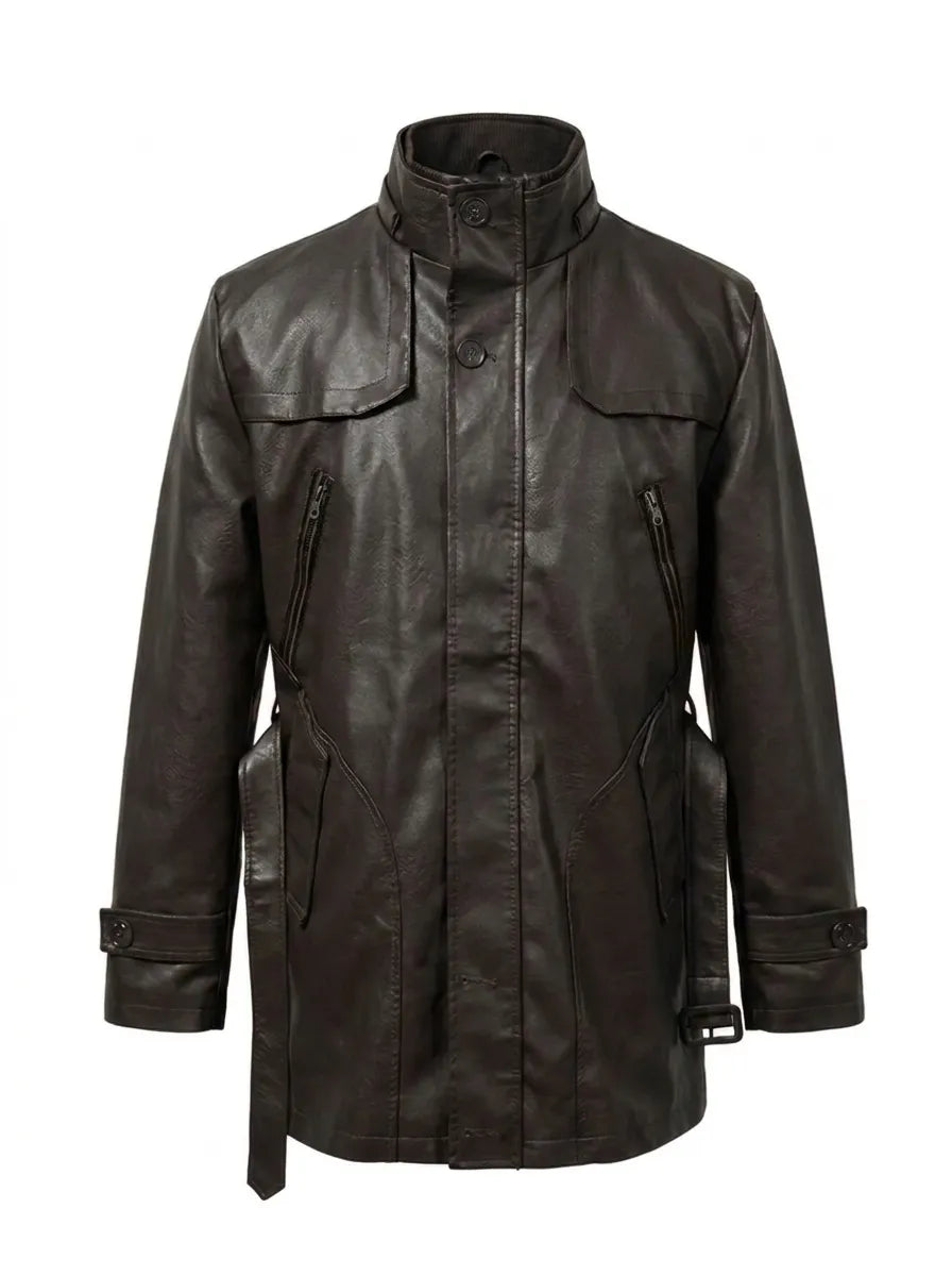 Elegant Long Leather Biker Jacket