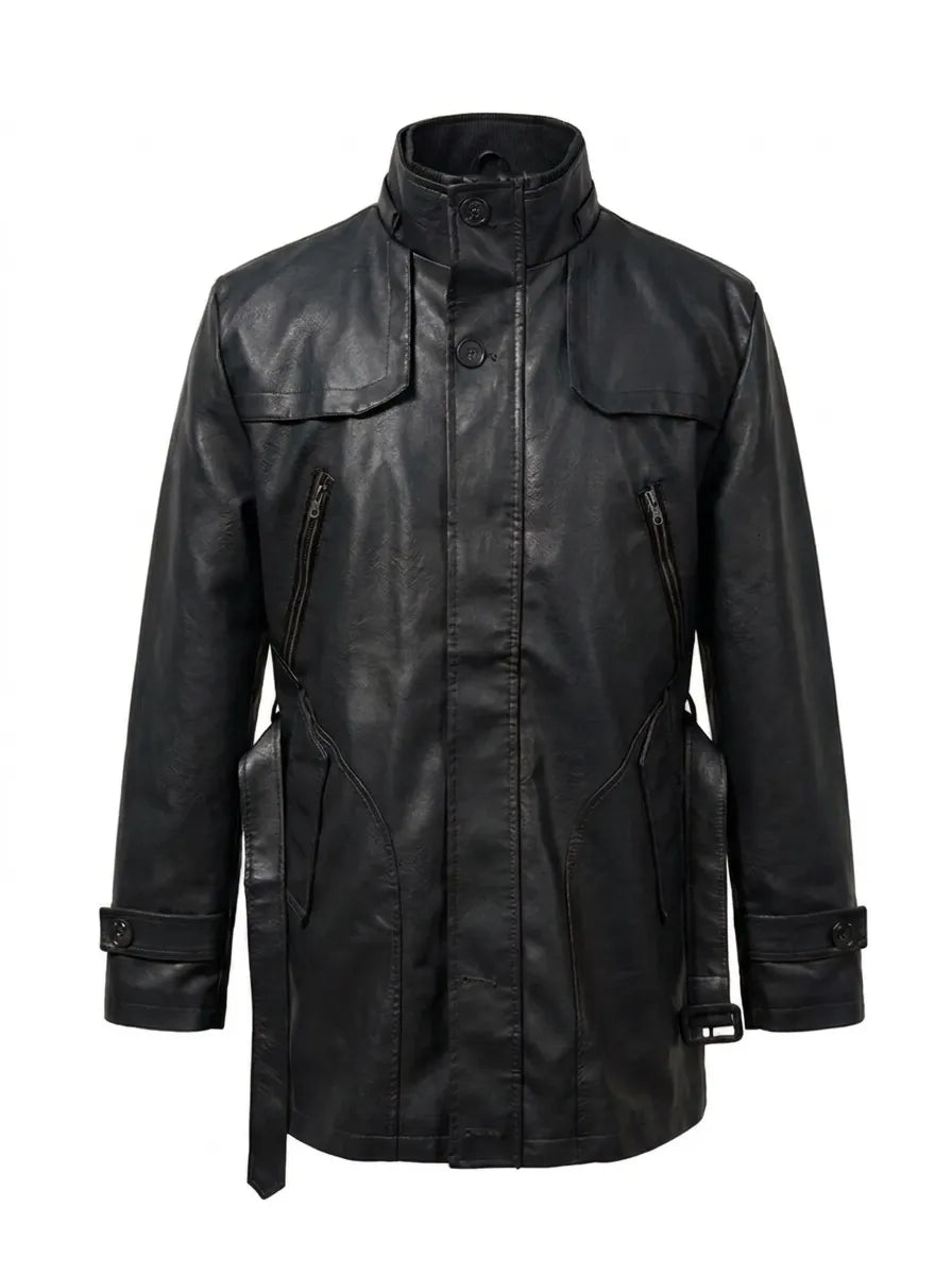 Elegant Long Leather Biker Jacket