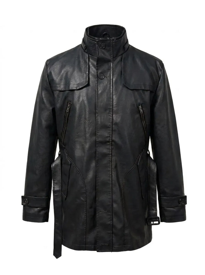 Elegant Long Leather Biker Jacket