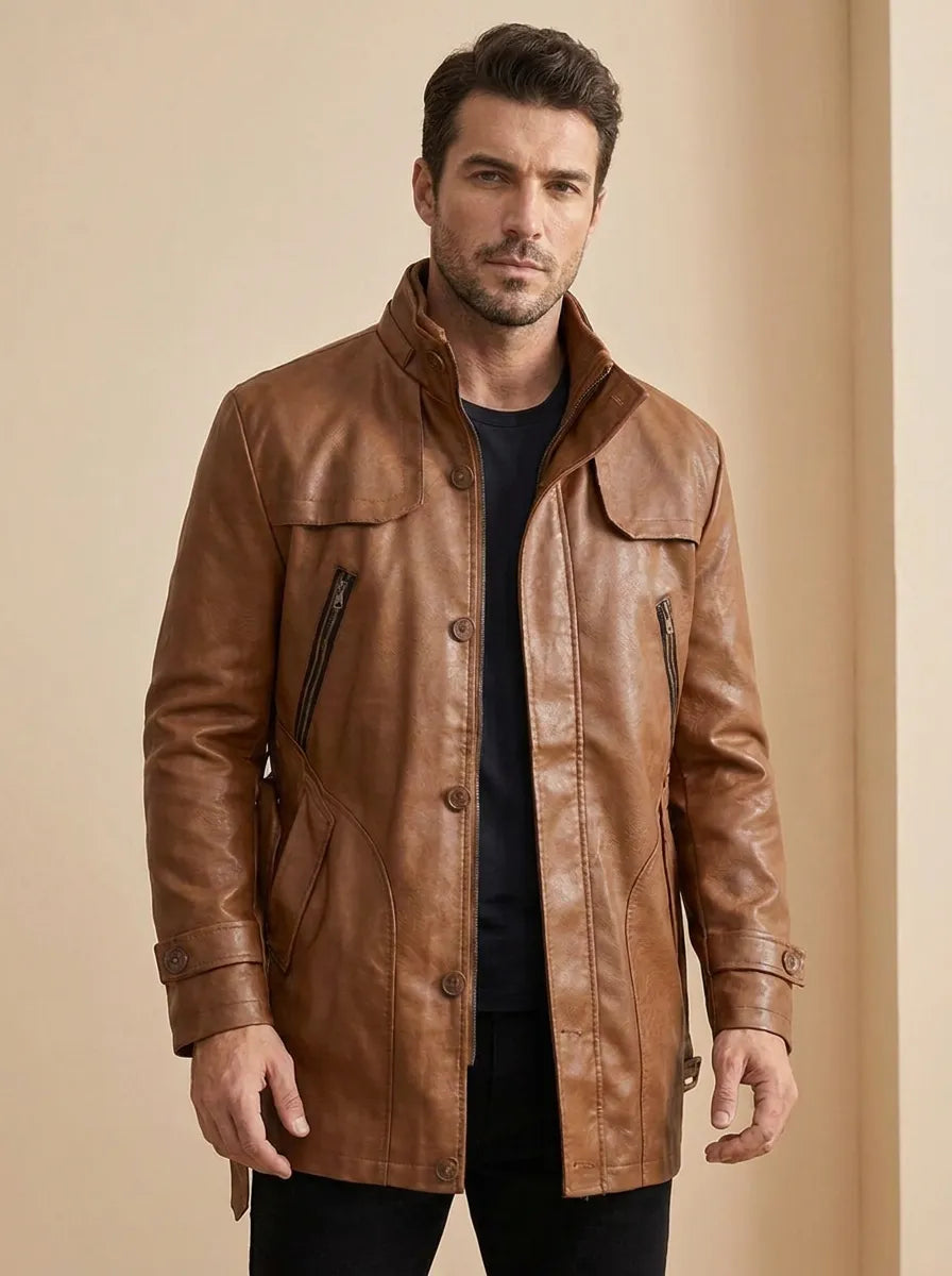 Elegant Long Leather Biker Jacket