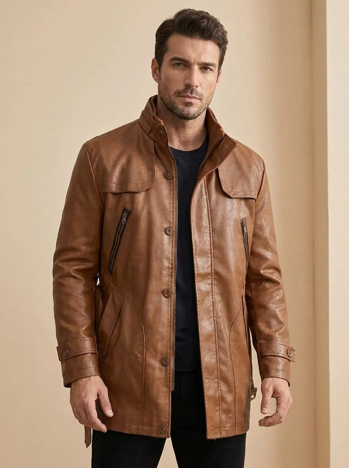 Elegant Long Leather Biker Jacket