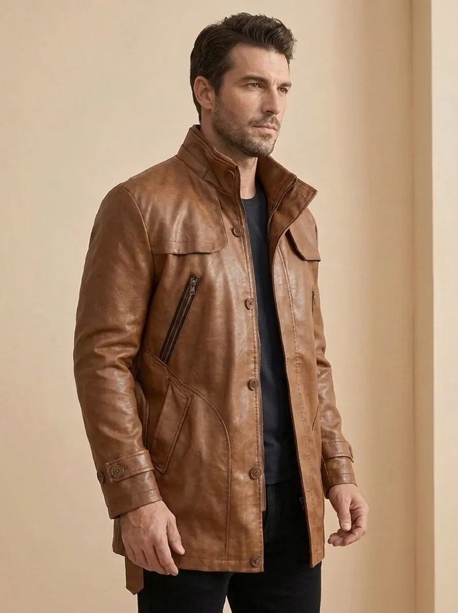 Elegant Long Leather Biker Jacket