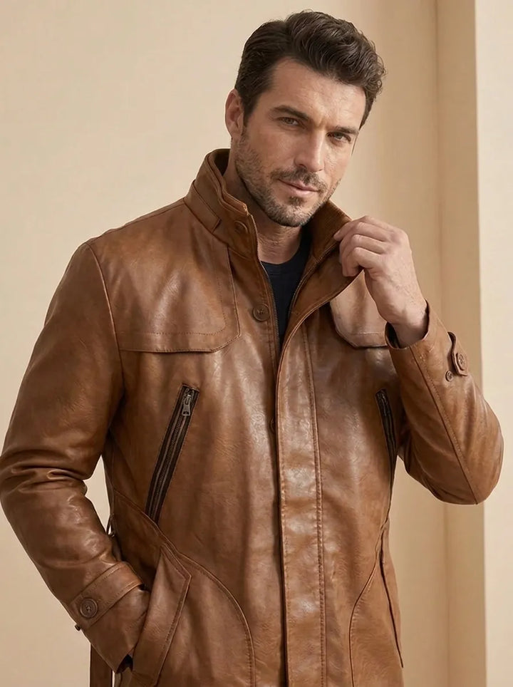 Elegant Long Leather Biker Jacket