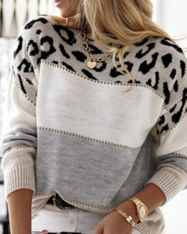 Zoe - Color Block Leopard Sweater
