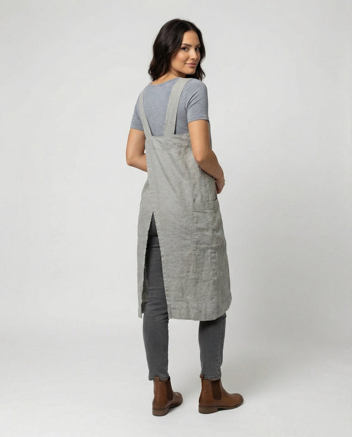 Heidi | Damen Midi Schürzenkleid mit quadratischem Ausschnitt und Taschen