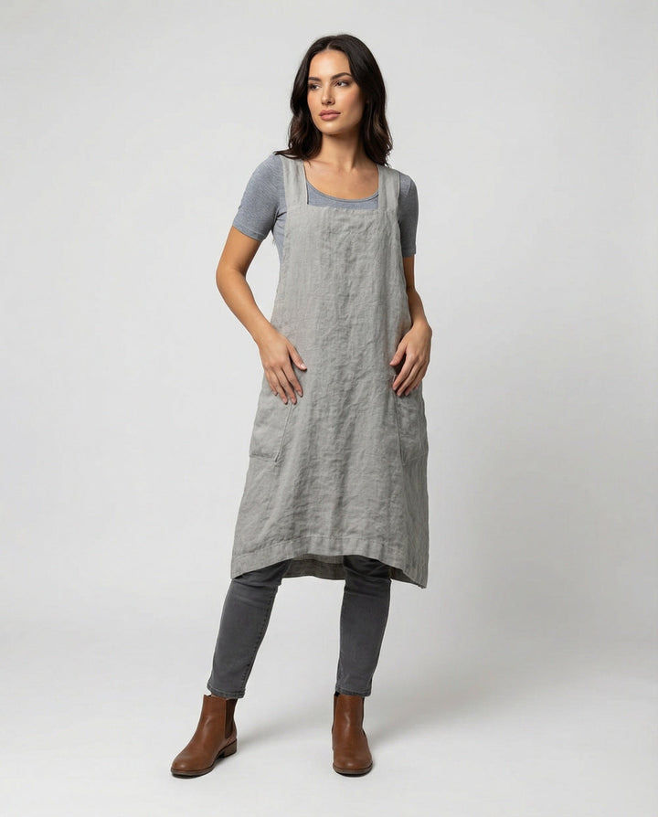Heidi | Damen Midi Schürzenkleid mit quadratischem Ausschnitt und Taschen