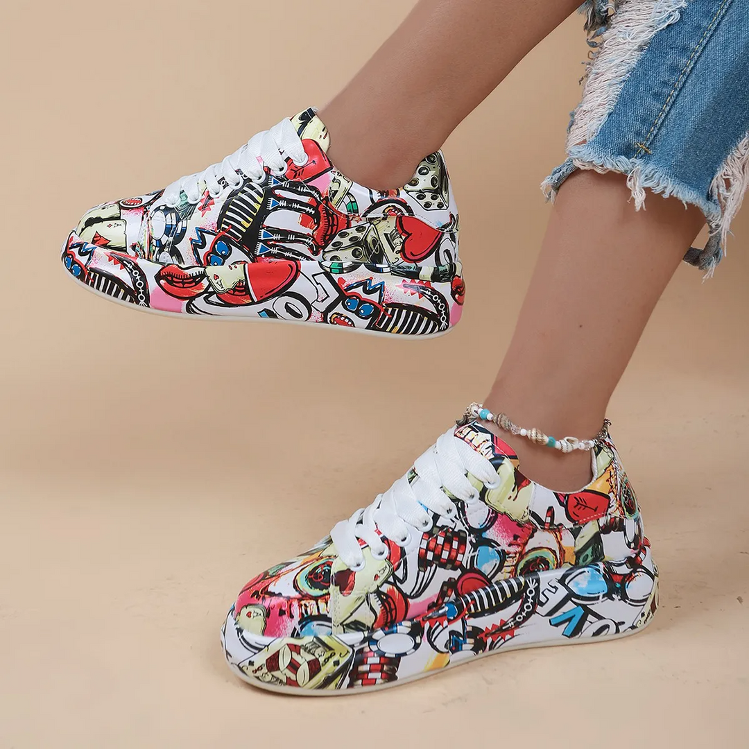 Mia - Women's Graffiti Print Platform Sneakers