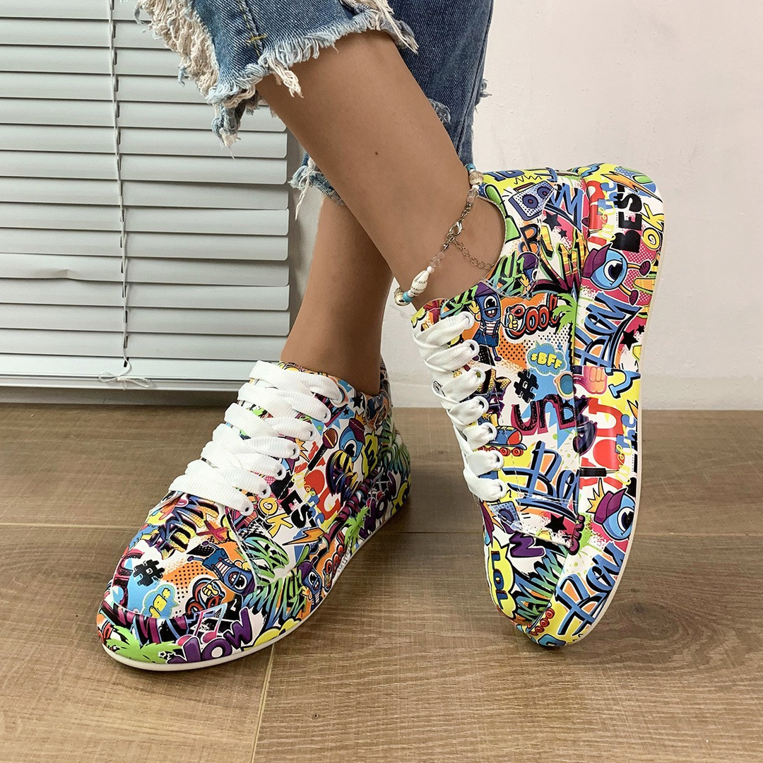 Mia - Women's Graffiti Print Platform Sneakers
