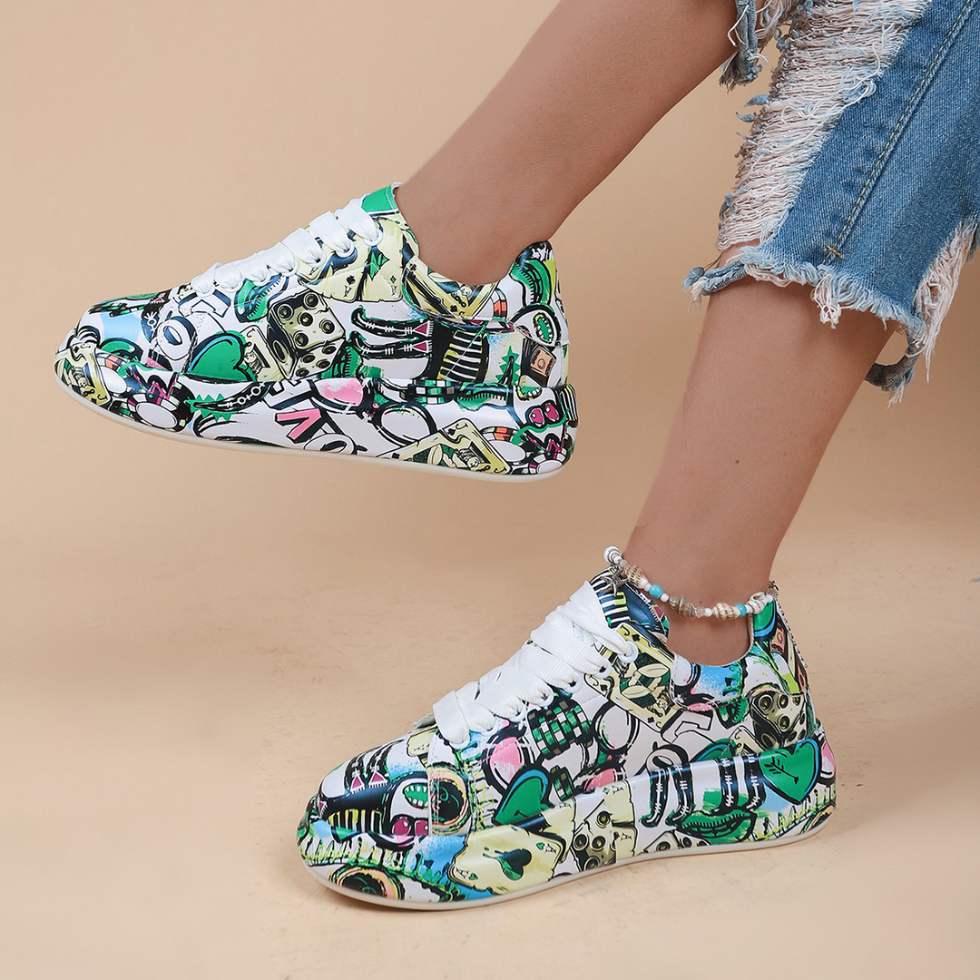Mia - Women's Graffiti Print Platform Sneakers