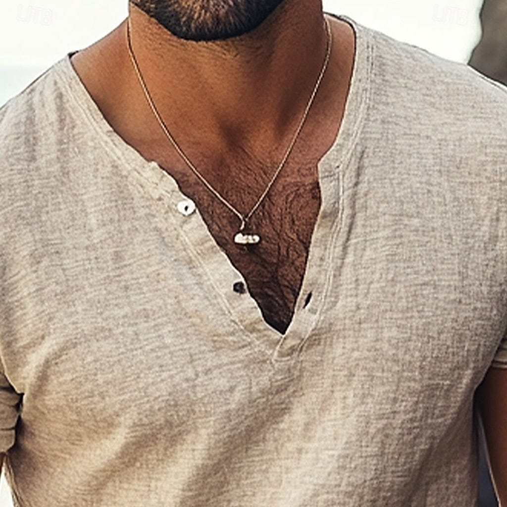 Frank | Men's V-Neck Short-Sleeved Button-Down Shirt
