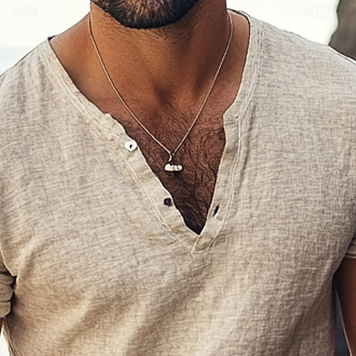 Frank | Men's V-Neck Short-Sleeved Button-Down Shirt