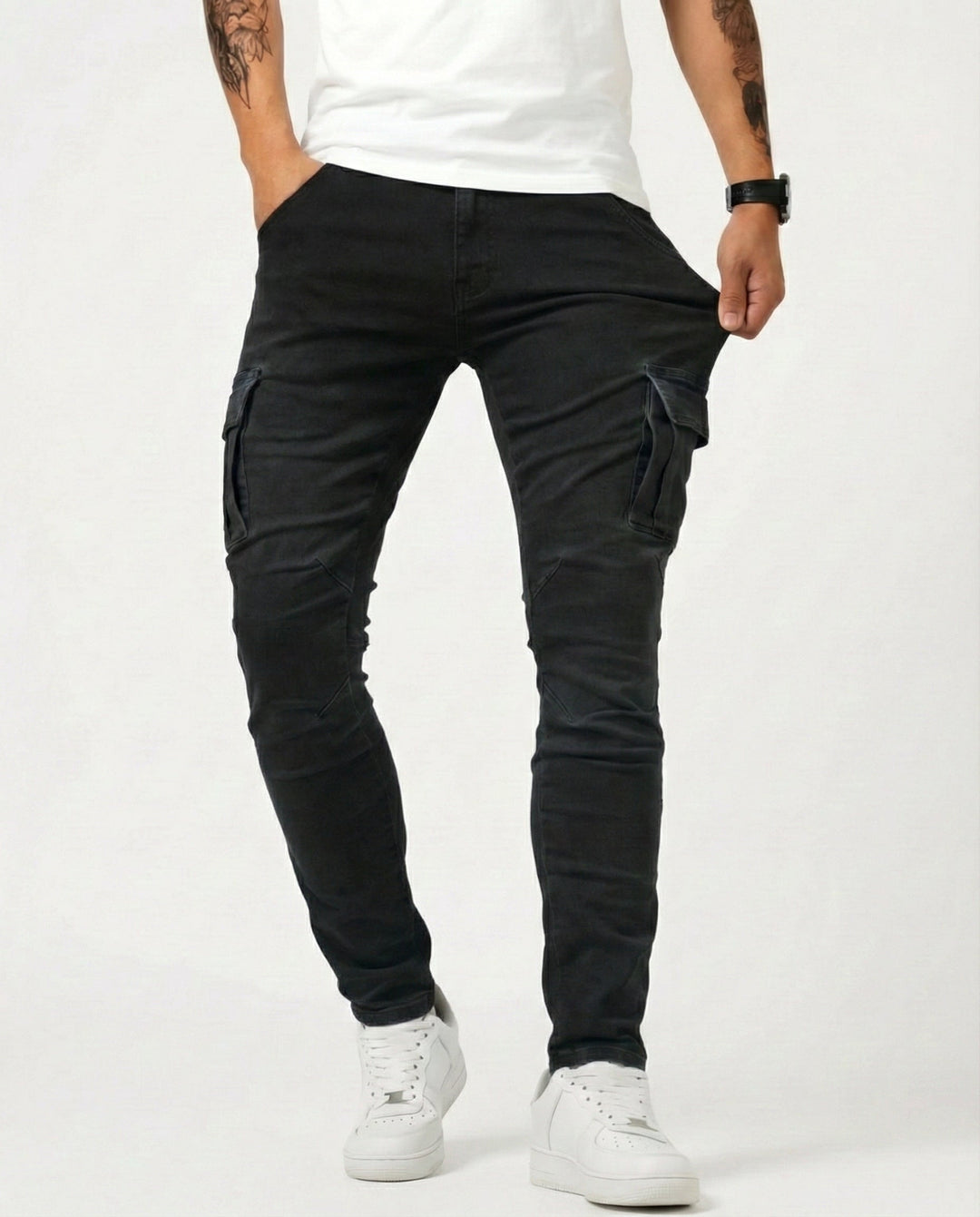 Elastic Navy Cargo Pants