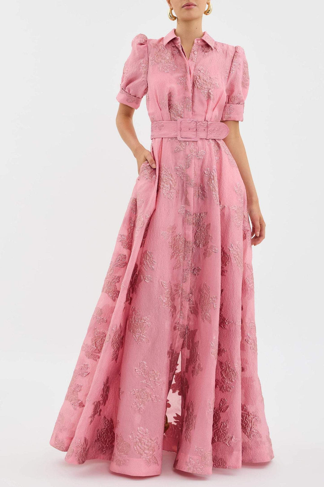 Aven - Retro Pink Lapel High-Waist Dress