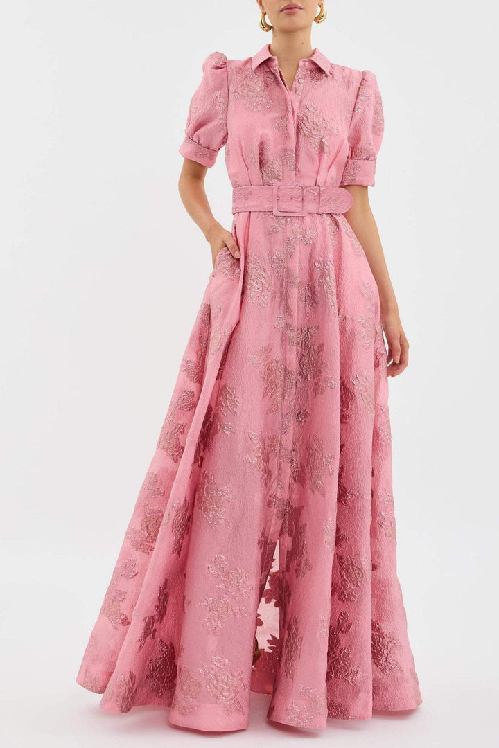 Aven - Retro Pink Lapel High-Waist Dress