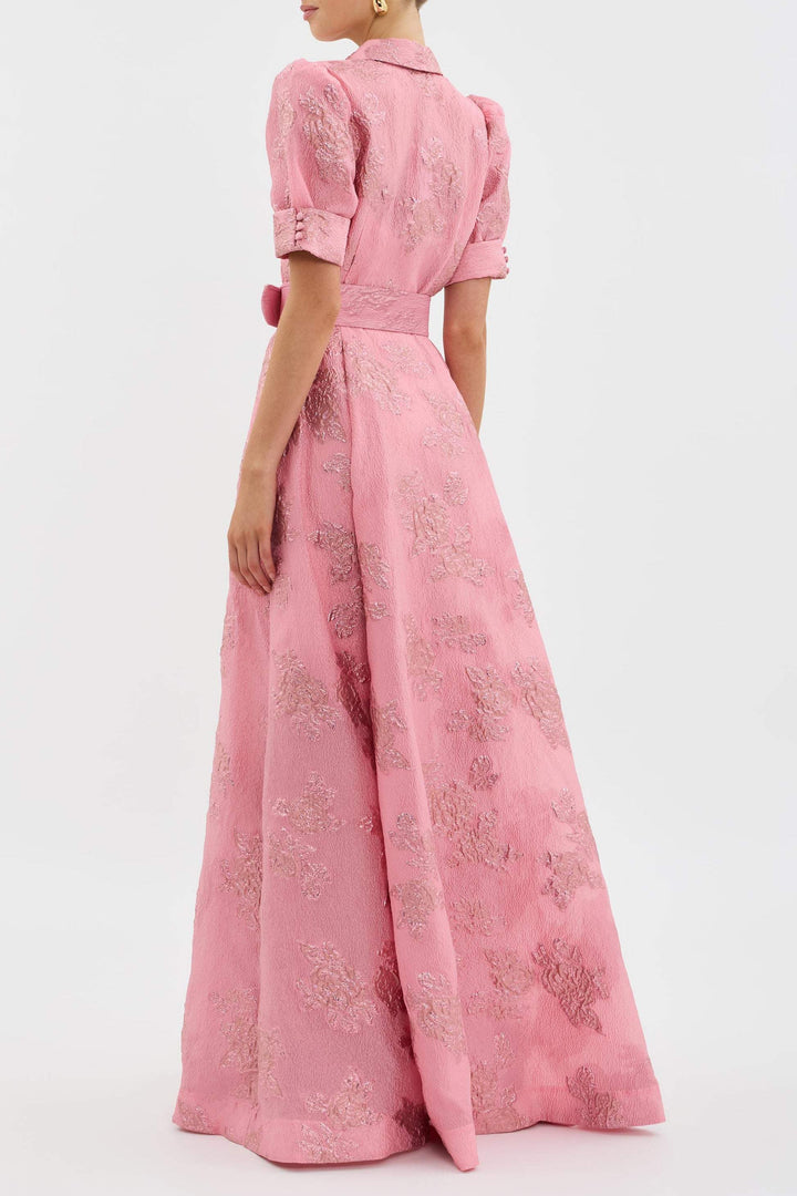 Aven - Retro Pink Lapel High-Waist Dress