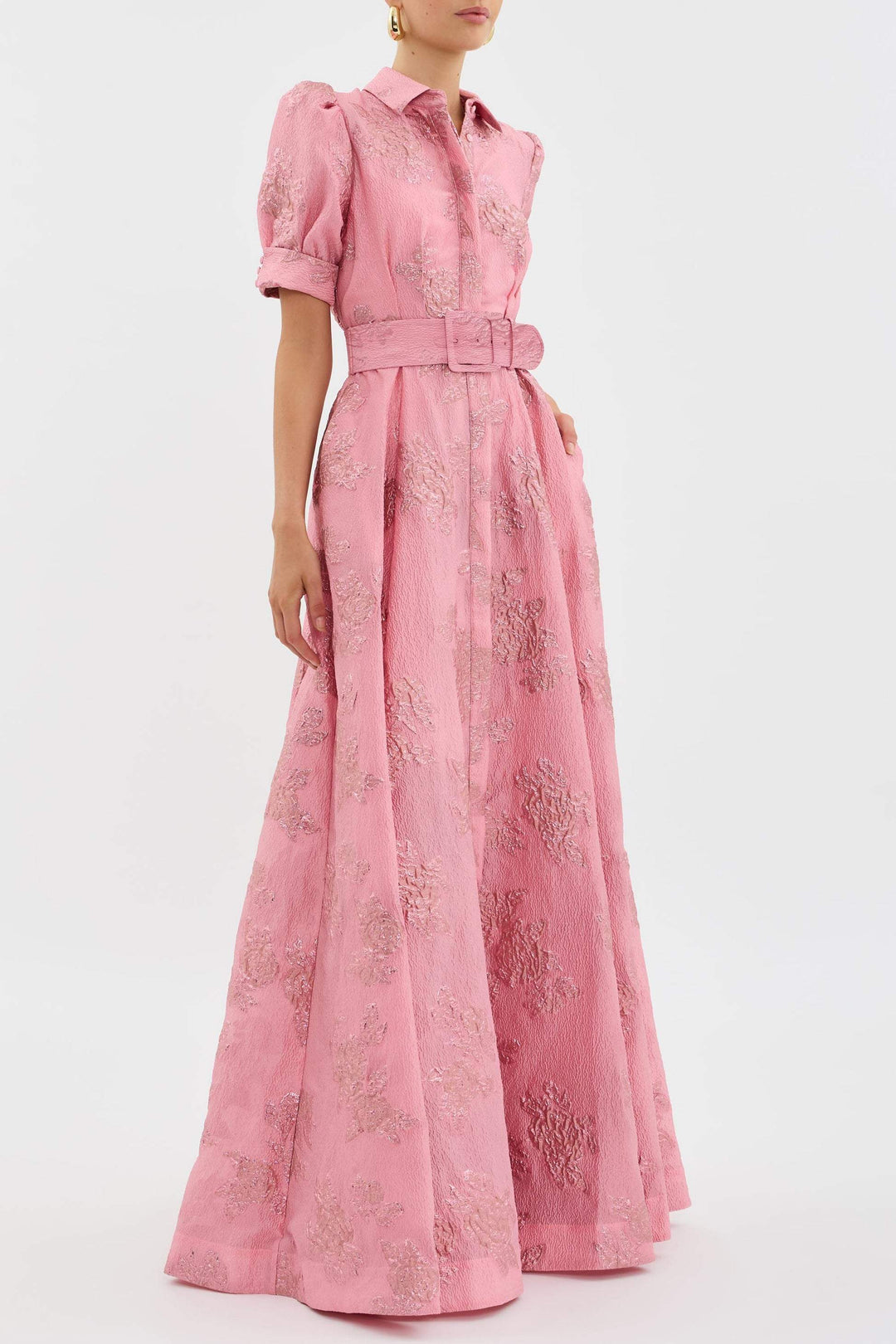 Aven - Retro Pink Lapel High-Waist Dress