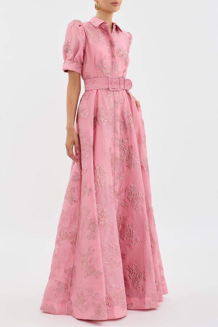 Aven - Retro Pink Lapel High-Waist Dress