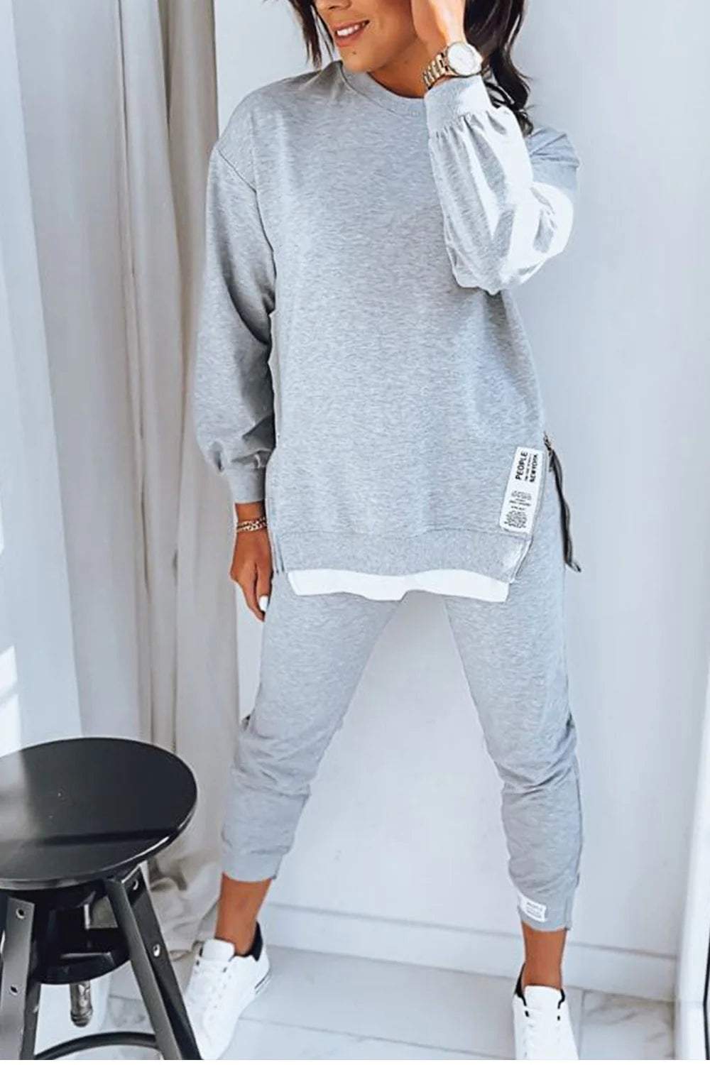 LIANA - Women's Patchwork Two-Piece Top and Pants Sweatshirt