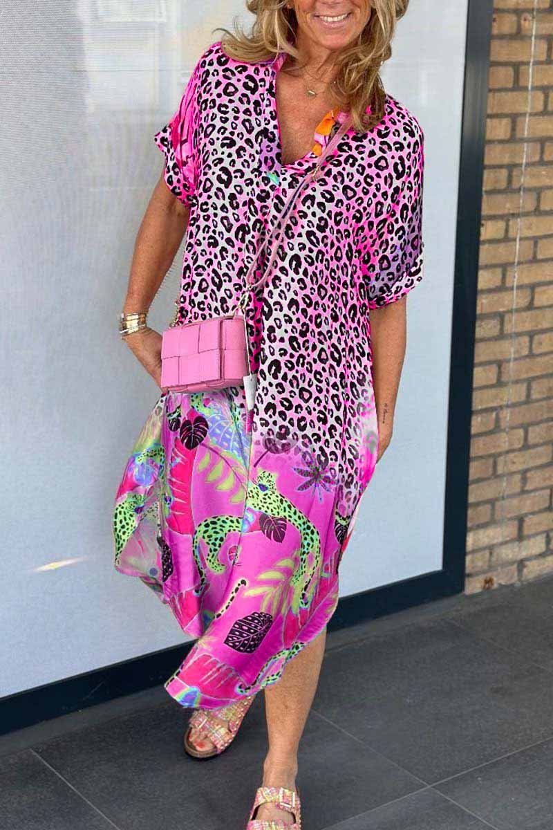 Felicia™ - Leisure Dress with Leopard Print and Short Sleeves