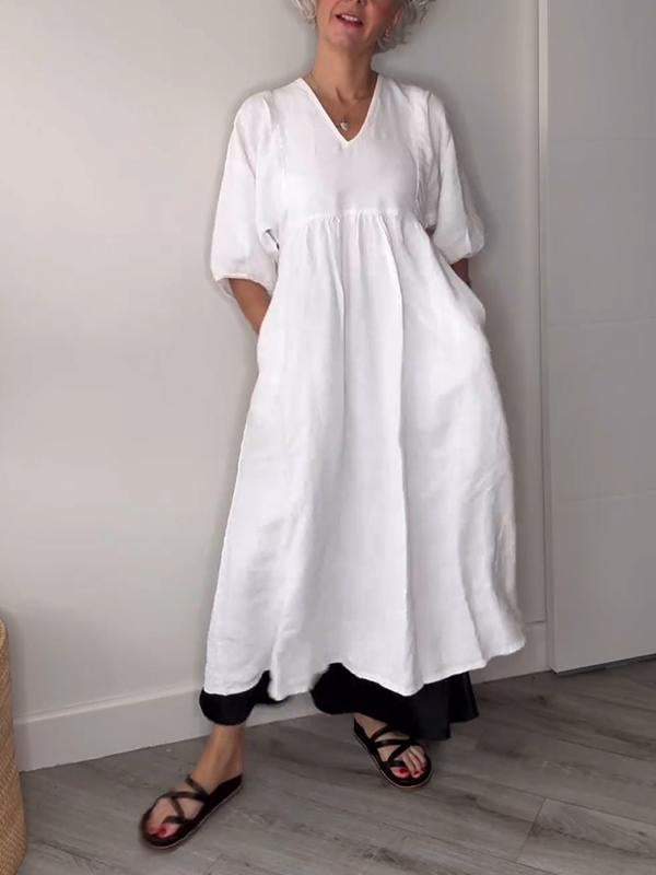 Eeva™ - Casual V-Neck Midi Dress with Pockets
