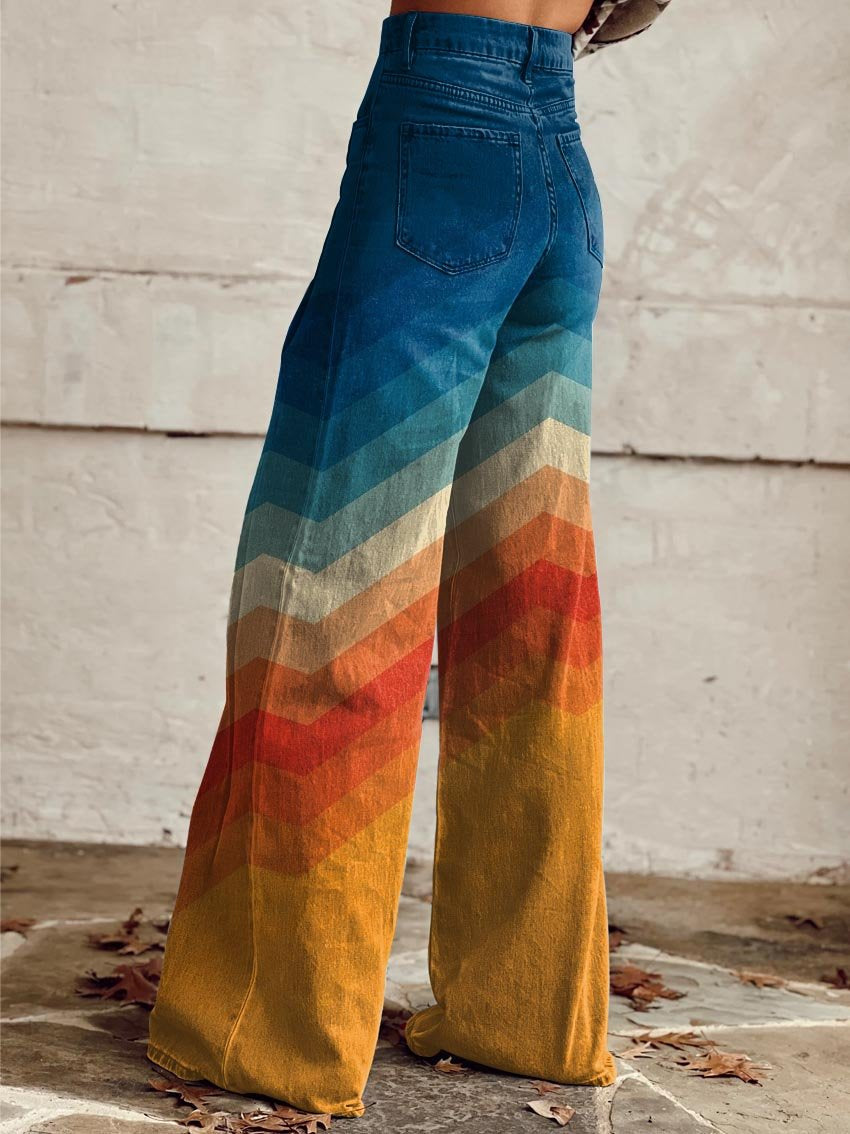 URSULA ORANGE AND BLUE STRIPED WIDE-LEG TROUSERS