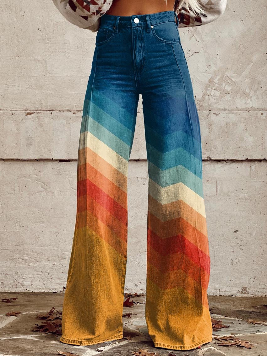 URSULA ORANGE AND BLUE STRIPED WIDE-LEG TROUSERS