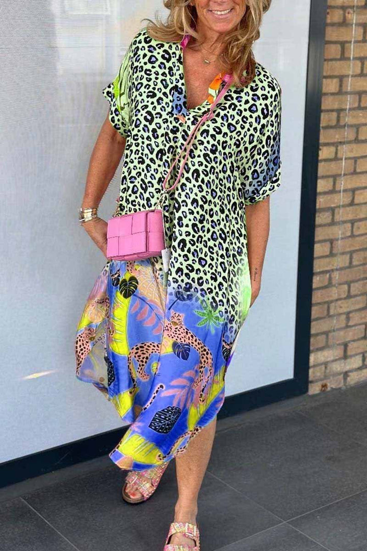 Felicia™ - Leisure Dress with Leopard Print and Short Sleeves