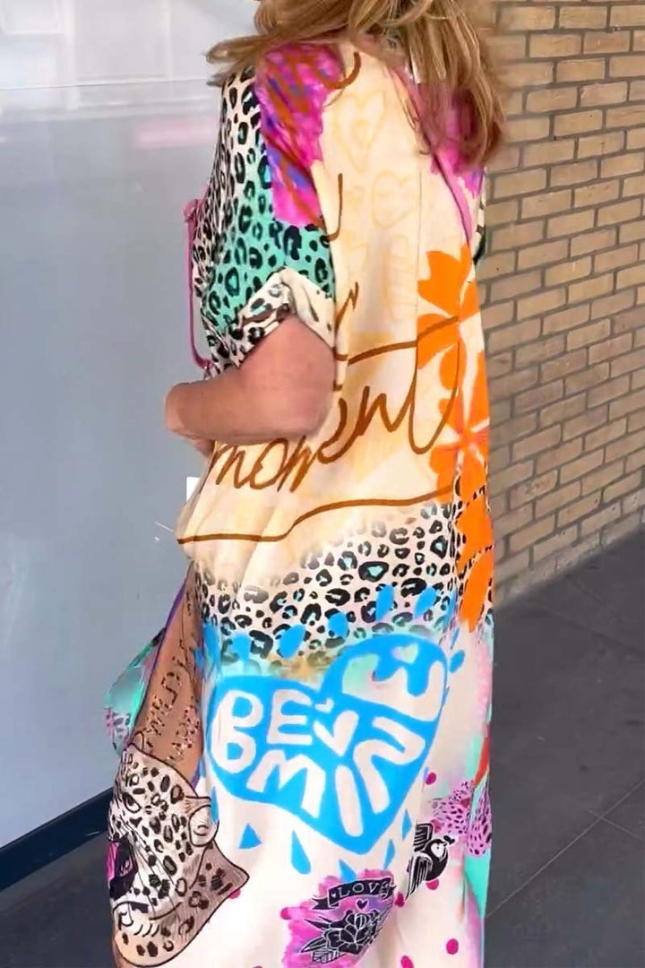Felicia™ - Leisure Dress with Leopard Print and Short Sleeves