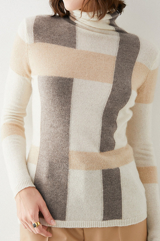 Linda - Color Block Turtleneck Sweater