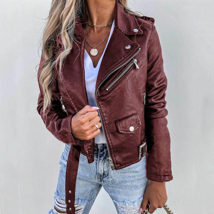 Women's long-sleeve jacket with pockets and belt
