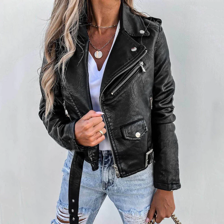 Women's long-sleeve jacket with pockets and belt