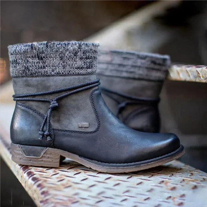 Women's knitted cuff ankle boots with lacing